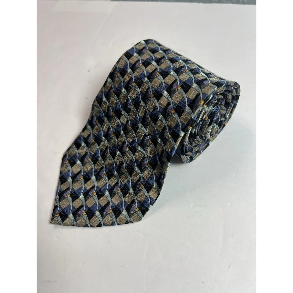 Ermenegildo Zegna Tie 100% Silk Geometric Made in Italy 58
